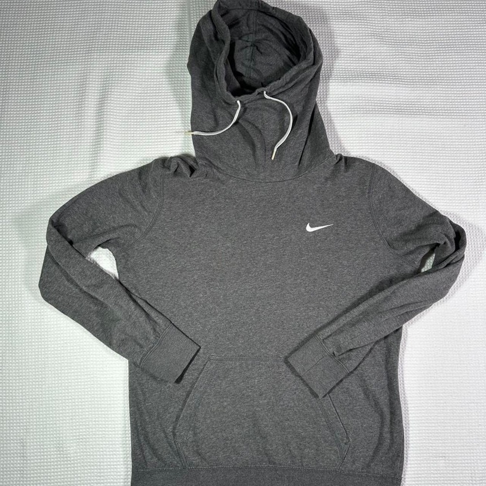 Gray Nike hoodie with white swoosh Size L Women's mock neck - Picture 2 of 4